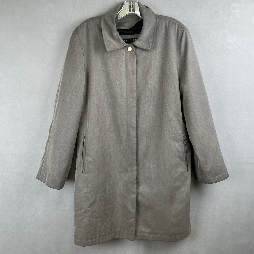 VTG Fleet Street Taupe Grey Textured Car‎ Trench Coat Luxury Removable Liner L